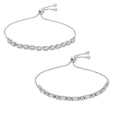 (Pack of 2) Silver Plated Cubic Zirconia Adjustable Bracelet