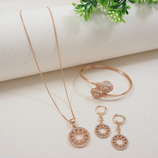 Rose Gold Cubic Zirconia Pendant Set & Adjustable Bracelet