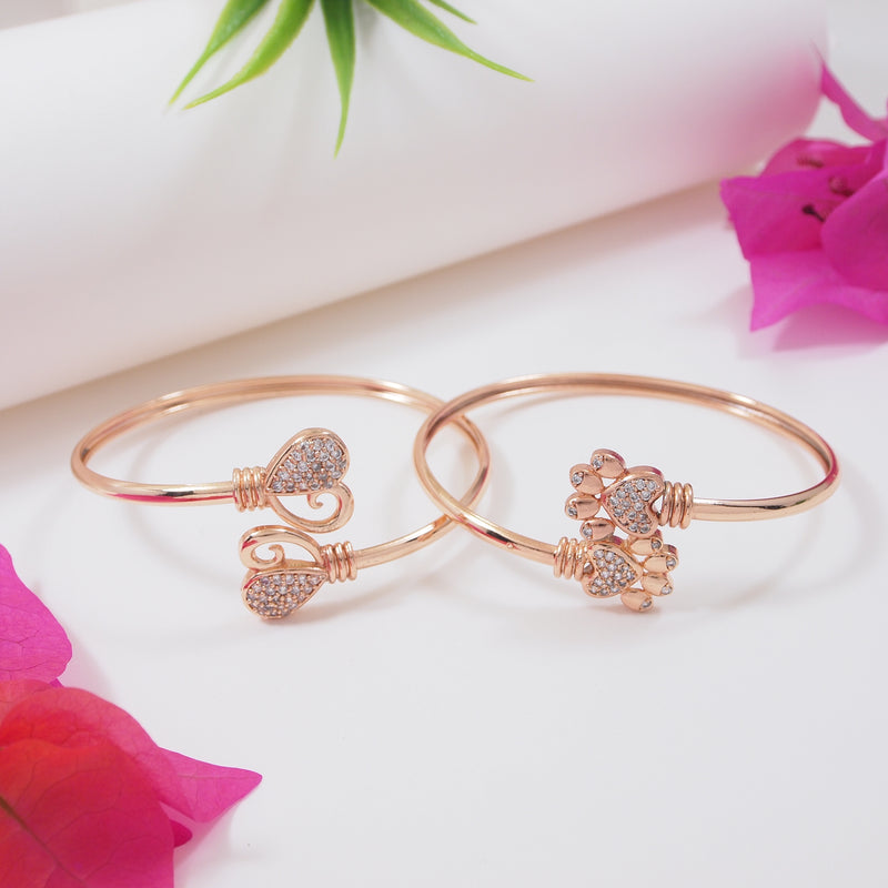 (Pack of 2) Rose Gold Cubic Zirconia Adjustable Bracelet