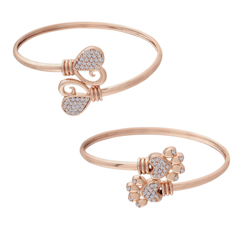 (Pack of 2) Rose Gold Cubic Zirconia Adjustable Bracelet