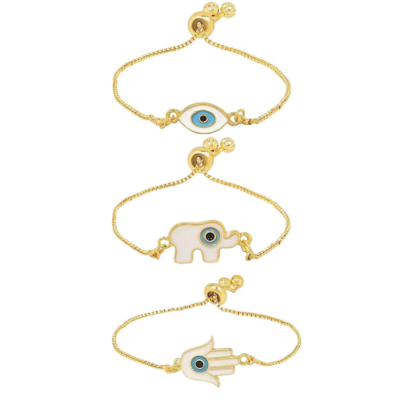 (Pack of 3) Evil Eye, Elephant  & Hamsa Shape Enamel Bracelet