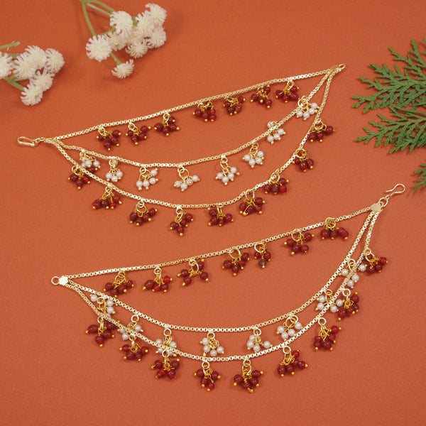 Kaveri Maroon Hair Chain Earrings