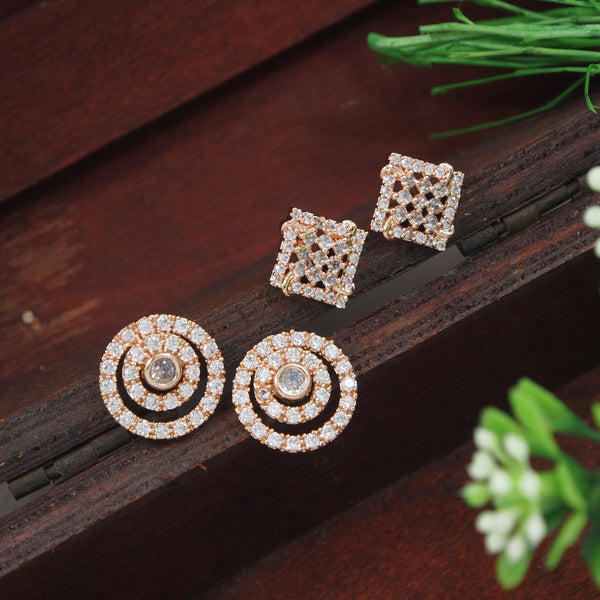 (Pack of 2) Rose Gold Cubic Zirconia Stud Earrings