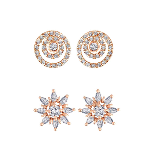 (Pack of 2) Rose Gold Cubic Zirconia Stud Earrings