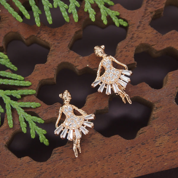 Rose Gold & CZ Ballet Dancing Earrings