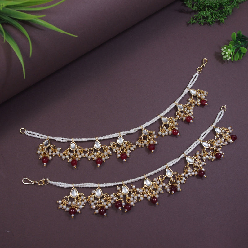 Prakruti Maroon Pearl Hair Chain