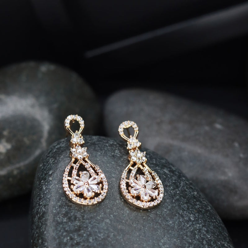 (Pack of 3) Rose Gold Cubic Zirconia Stud Earrings