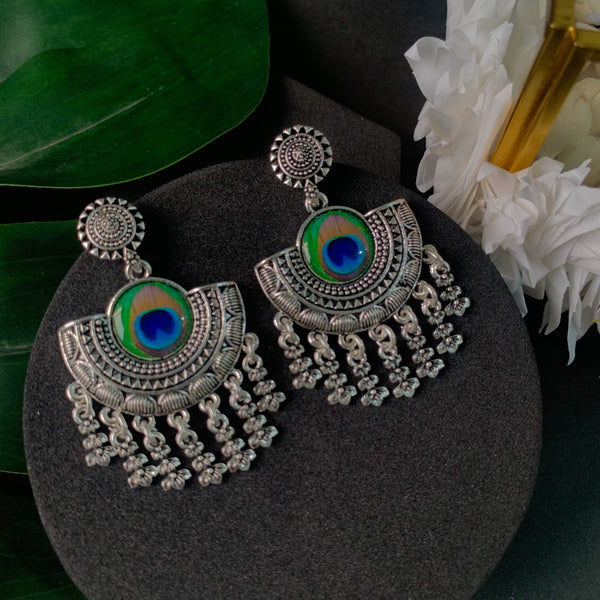 Oxidized Silver Indian Peacock Earrings jaipur jewelry german silver  traditional — Discovered