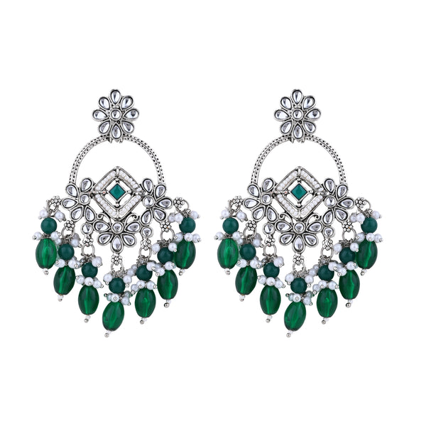 Jeel Rhodium Green Earrings