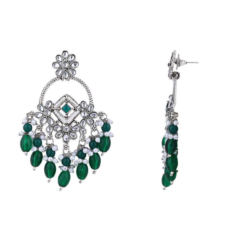 Jeel Rhodium Green Earrings