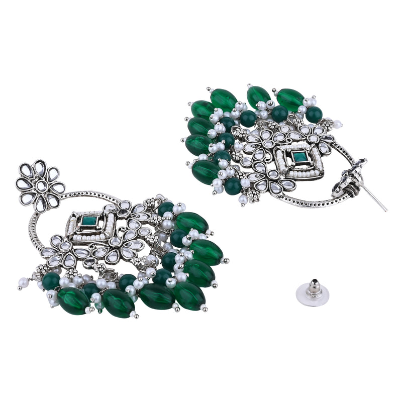 Jeel Rhodium Green Earrings