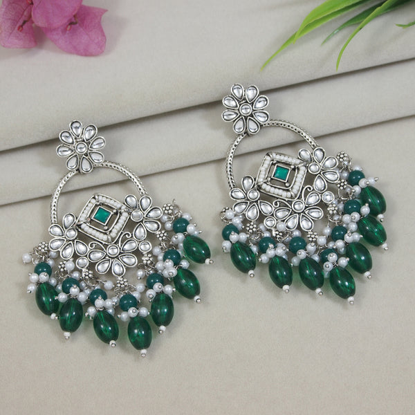 Jeel Rhodium Green Earrings