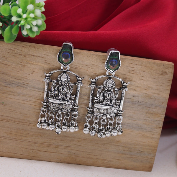 Maa Lakshmi Oxidised Peacock Earrings