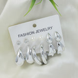 (Pack of 6) Elegant Silver-Toned Earrings Combo Set