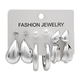 (Pack of 6) Elegant Silver-Toned Earrings Combo Set