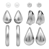 (Pack of 6) Elegant Silver-Toned Earrings Combo Set