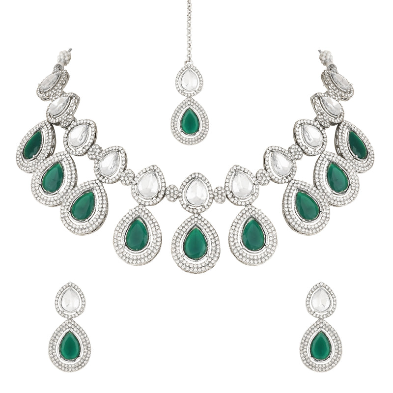 Hamsika Rhodium Green Choker Set