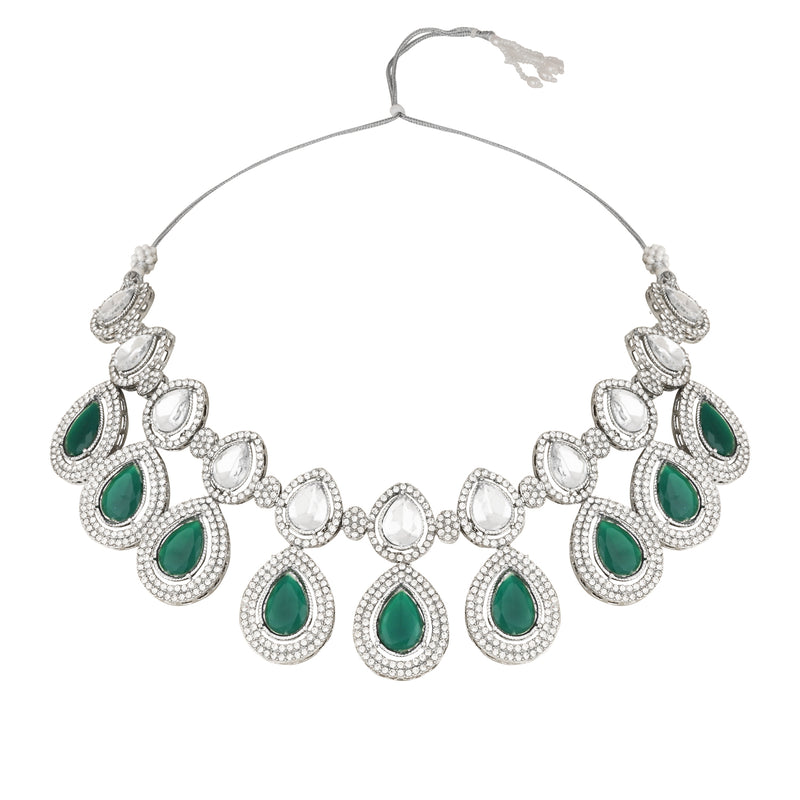 Hamsika Rhodium Green Choker Set