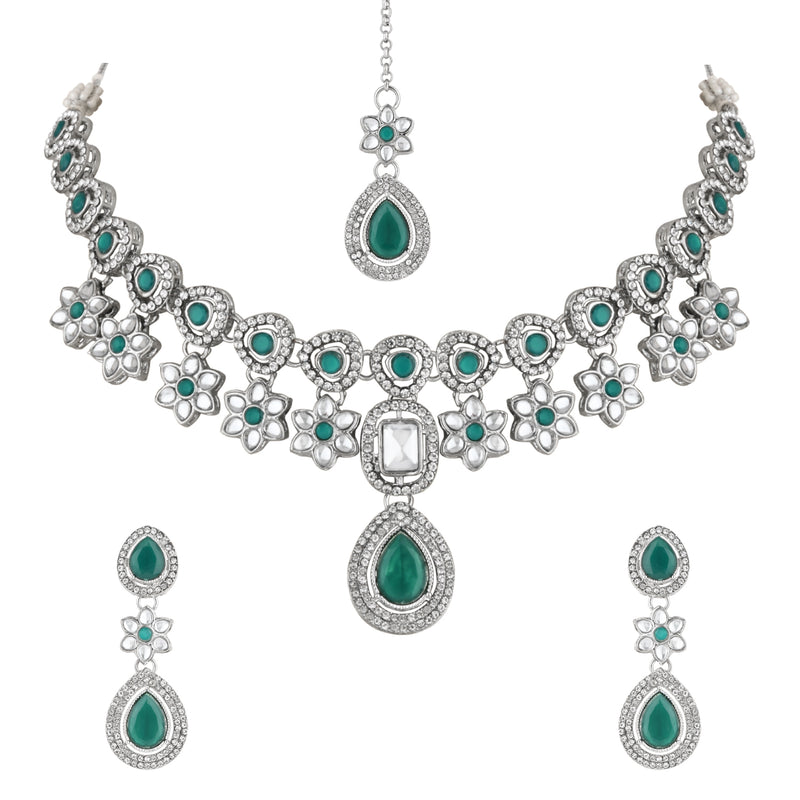 Vansha Silver Green Necklace set