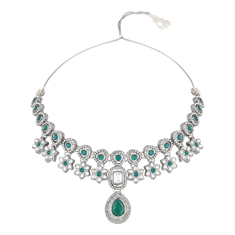 Vansha Silver Green Necklace set