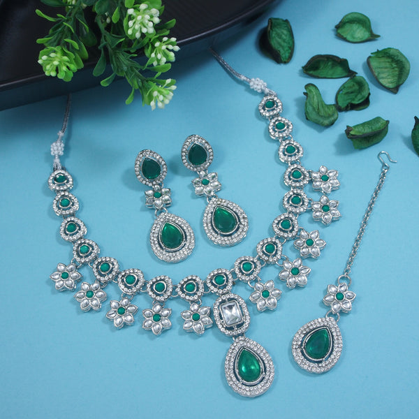 Vansha Silver Green Necklace set