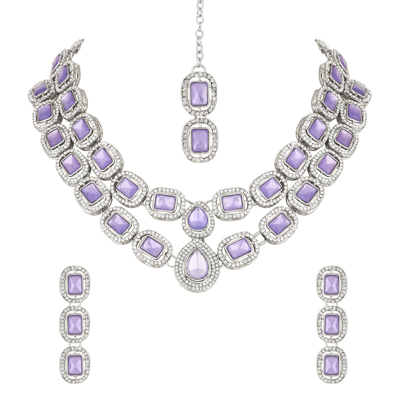 Parineeti Rhodium Purple Necklace set