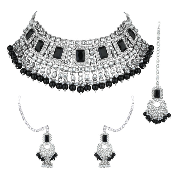 Anshika Silver Black Choker Set