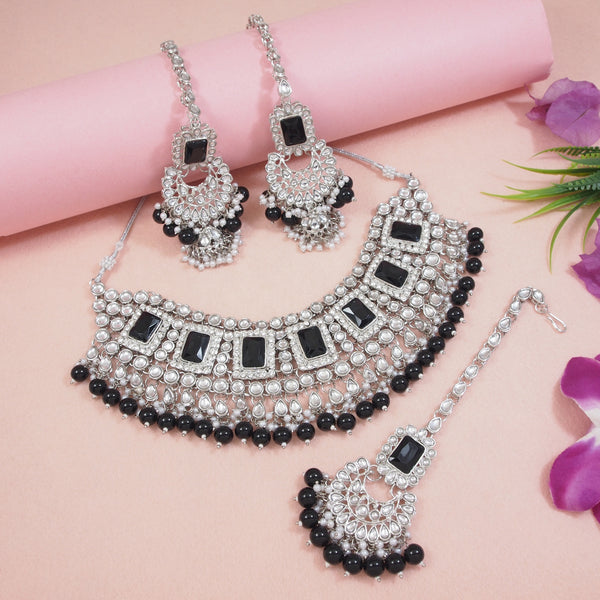 Anshika Silver Black Choker Set