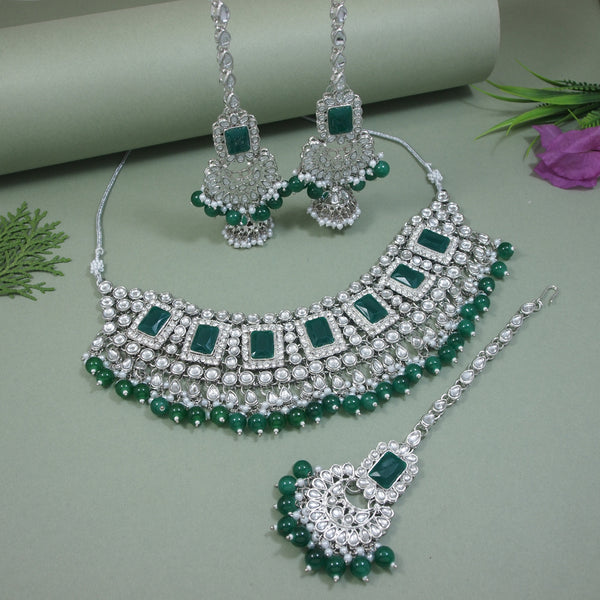 Anshika Silver Green Choker Set