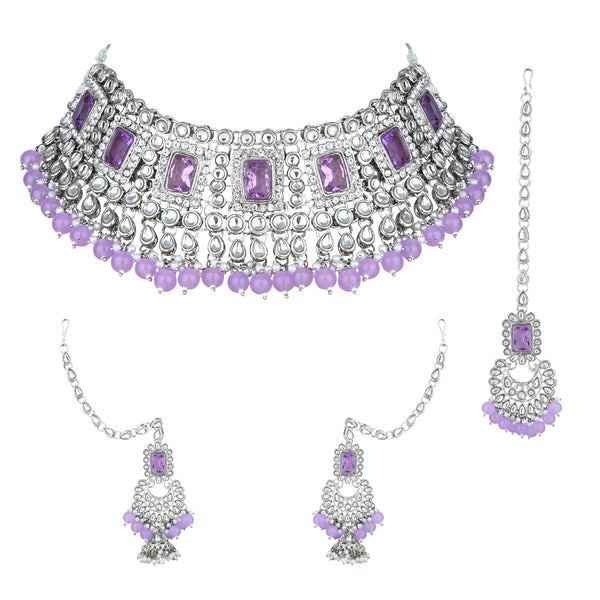 Anshika Silver Purple Choker Set