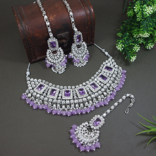 Anshika Silver Purple Choker Set