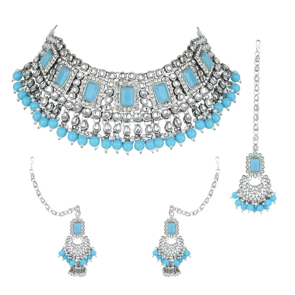 Anshika Silver Turquoise Choker Set