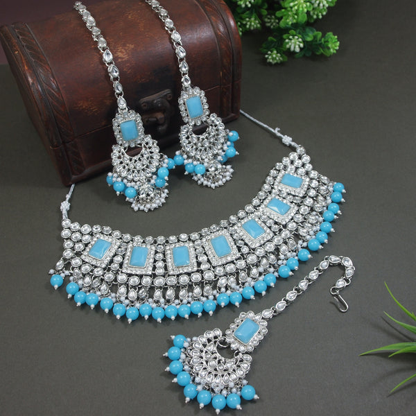 Anshika Silver Turquoise Choker Set