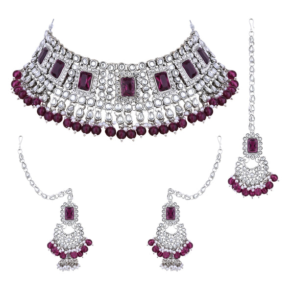 Anshika Silver Wine Choker Set