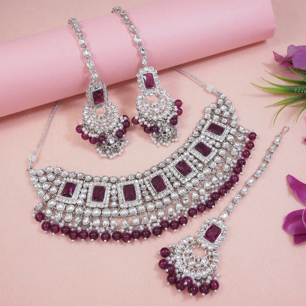 Anshika Silver Wine Choker Set