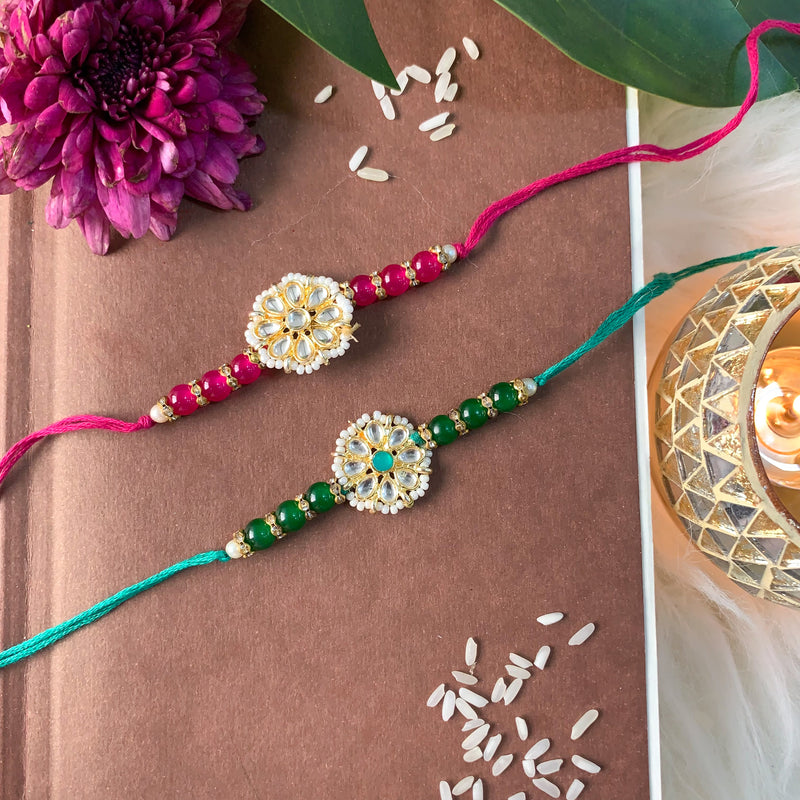 Buy Radhika Agrawal Jewels Faux Pearl Bracelet Rakhi Set Set Of 2 Online |  Aza Fashions