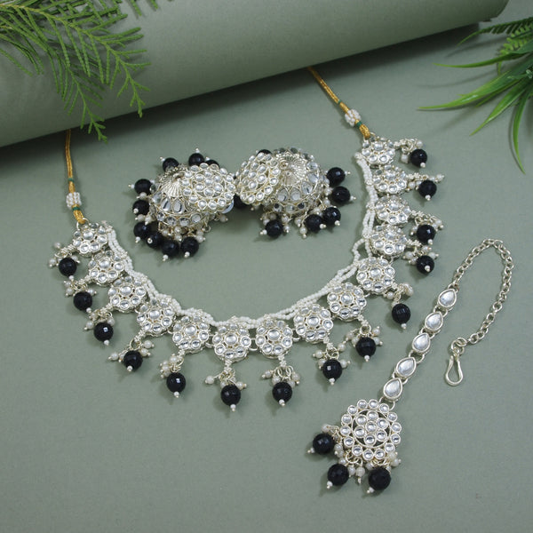 Pankhuri Black White Choker Set