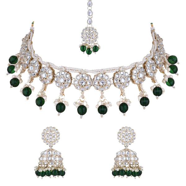 Pankhuri Green White Choker Set