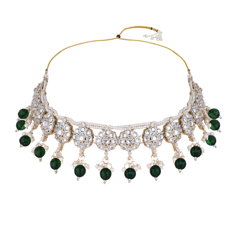 Pankhuri Green White Choker Set