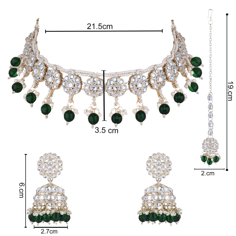 Pankhuri Green White Choker Set