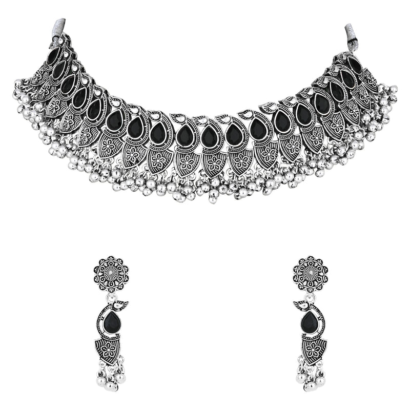 Tiya Black Oxidised Choker Set