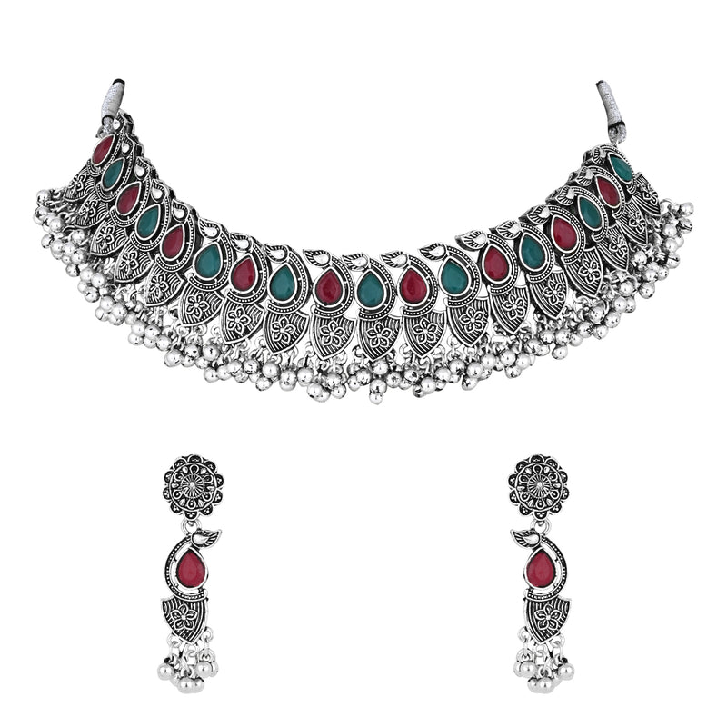 Tiya Multicolor Oxidised Choker Set