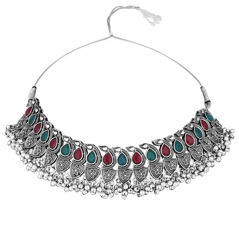 Tiya Multicolor Oxidised Choker Set