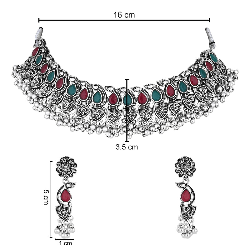 Tiya Multicolor Oxidised Choker Set