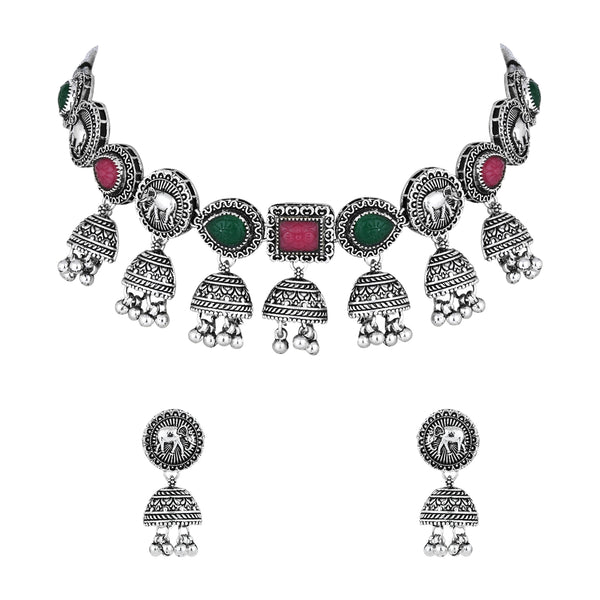 Nazaha Multicolor Oxidised Choker Set