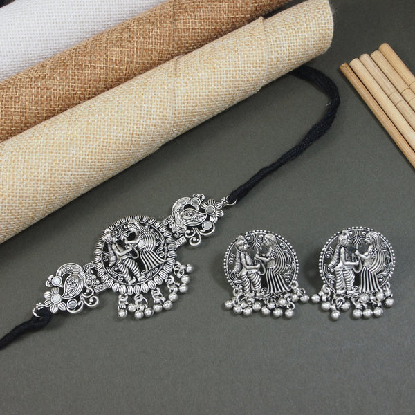 Silver Oxidised Necklace Set And Kada Gift Set