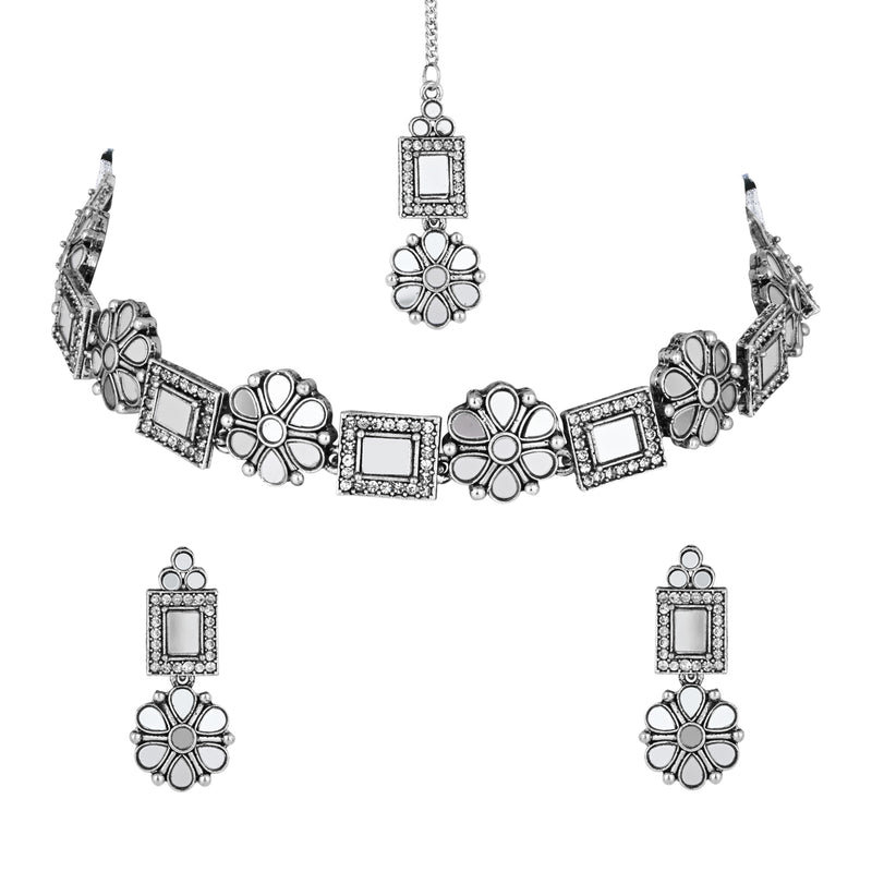 Brishti White Oxidised Choker Set