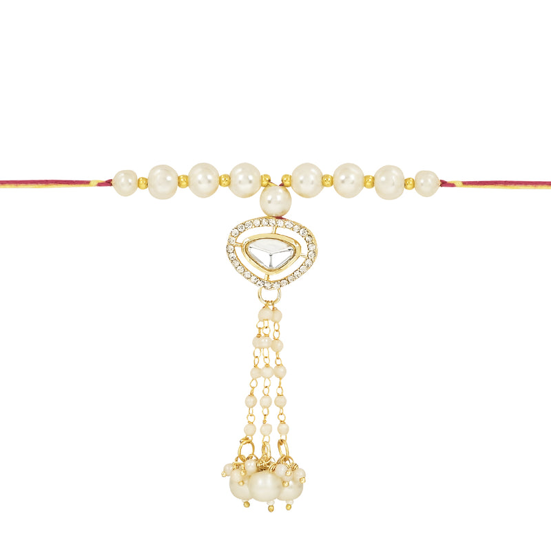 Alluring Pearl & Kundan Lumba Rakhi