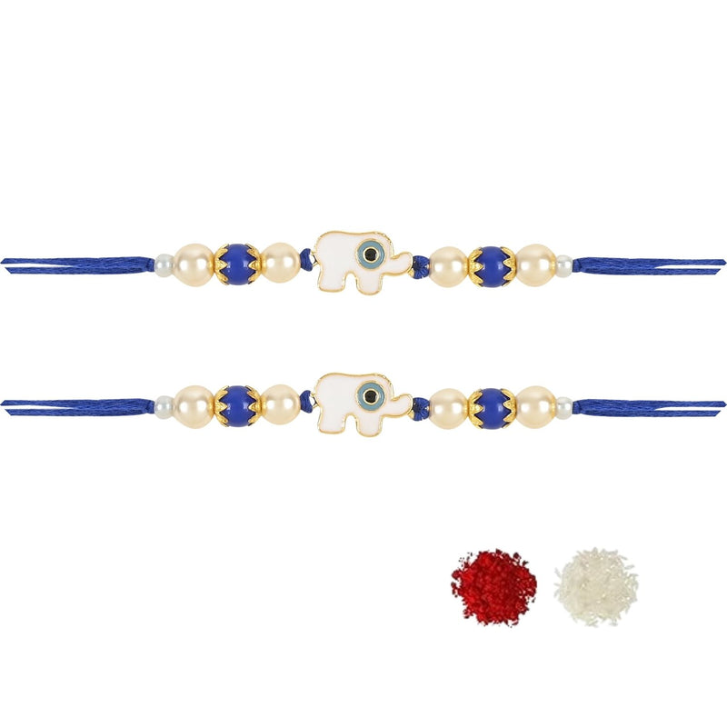 Elephant Shape Enamel Bhaiya Rakhi With Roli Chawal & Card (Pack of 2)