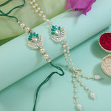 Elegant Bhaiya Bhabhi Lumba Pearl Mint Rakhi With Roli Chawal & Card